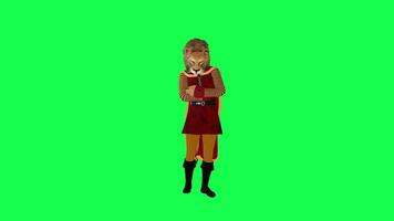 3d animado leão dentro vermelho terno e capa esperando com raiva verde tela isolado video
