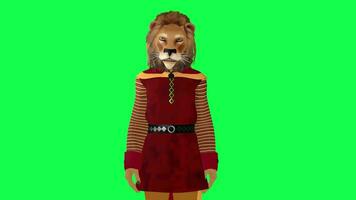 3d Animé Lion Parlant et donnant Conseil isolé de face angle vert écran video