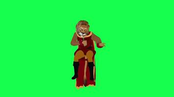 3d animado león sentado esperando hablando aislado frente ángulo verde pantalla video