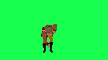 3D animated lion picks something up from the ground isolated front corner green video