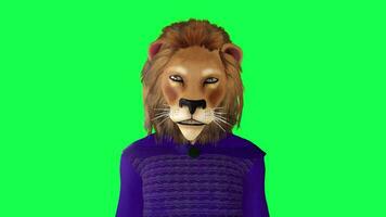 puissant Lion Roi dans violet robe parlant sur isolé vert écran video