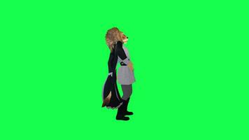 3d animated lion in gray black dress dancing hip hop from left angle isolated on video