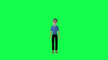 Animé prof homme parlant isolé de face angle vert écran chrominance clé video