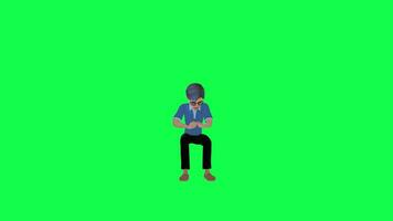 Green screen student doing homework chroma key front angle video