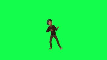 grön skärm ung pojke i brun kläder spelar gitarr främre vinkel video