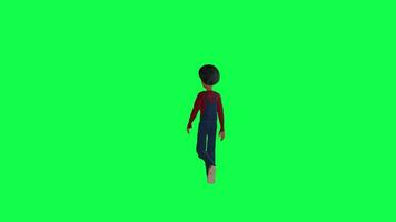 Green screen 3d indian boy walking back angle chroma key video