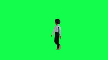 Green screen 3d handsome boy walking,isolated back angle chroma key video