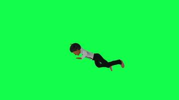 Animated 3d indian boy falling from the height,right angle green screen video