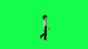 Green screen handsome boy in formal dresses walking,isolated left angle chroma video