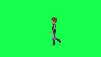 Green screen boy in jeans walking chroma key isolated right angle video