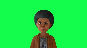 Green screen half-breed boy acting face,isolated chroma key front angle video