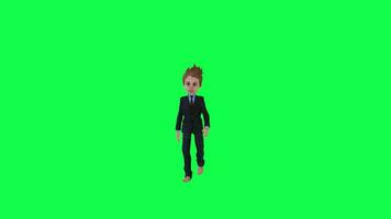 Green screen boy in formal suit walking front angle chroma key video