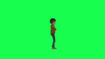 Green screen half-breed boy waiting angry,isolated chroma key left angle video