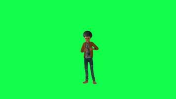 Green screen half-breed boy texting, front angle chroma key video