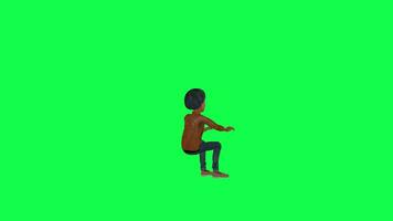 Half-breed boy working with computer, back angle green screen chroma key video