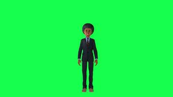 3d animated boy in formal suit talking isolated front angle green screen video