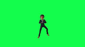 Green screen suit boy dancing Gangnam style, front angle chroma key video