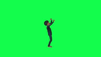 Green screen suit boy cheering for Christmas, left angle chroma key video