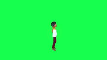 3d negro piel chico hip hop bailando izquierda ángulo verde pantalla video