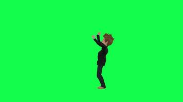 3d tecknad serie pojke i formell kostym glädjande grön skärm rätt vinkel video