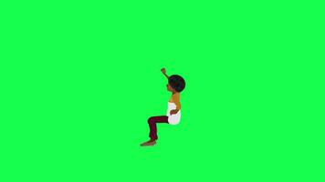 Green screen young American boy protesting, right angle chroma key video