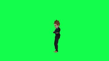 Green screen boy in suit waiting angrily right angle chroma key video