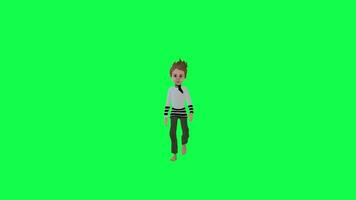 Artist boy walking, front angle green screen chroma key video