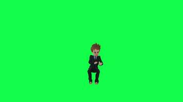 Artist boy in suit playing piano, front angle green background video