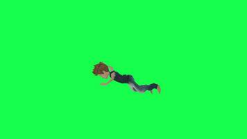 3d young boy free falling green screen video isolated right angle