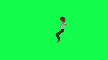 3d cartoon boy falls on the street right angle green screen video