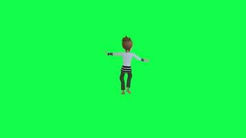 3d tecknad serie pojke falls på de gata tillbaka vinkel grön skärm video
