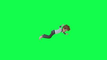 3d animated boy free falling moment left angle green screen video