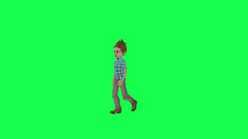 3d school boy walking right angle green screen chroma key video