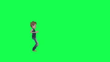 Animated boy funds something on the street left angle green screen video