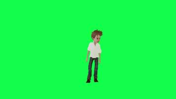 3d chico en blanco camisa y pantalones posando para foto disparar verde pantalla frente ángulo video
