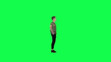 3d cartoon man salutes in the street left angle green screen video