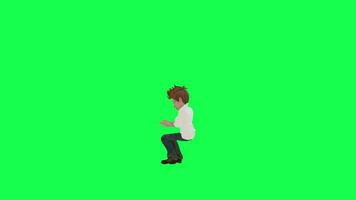 verde tela Garoto dentro branco camisa e jeans jogando piano esquerda ângulo croma chave video