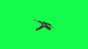 3d animated farmer man falling from the height front angle green screen video