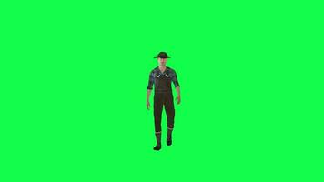 3d farmer man walking in the street front angle green screen video