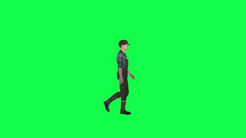 3d farmer man walking left angle isolated green screen video