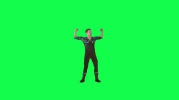 3d animated farmer cheering front angle green screen video