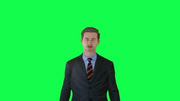 3d man in formal suit talking front angle chroma key green screen video