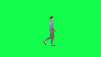 3d Animé Beau homme en marchant dans le rue la gauche angle vert écran video