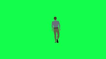 3d cartone animato uomo a piedi nel il parco sinistra angolo verde schermo video
