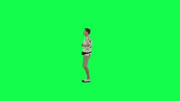 3d young tourist man drinking water right angle chroma key video