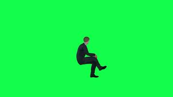 3d Negócio homem sentado falando esquerda ângulo croma chave verde tela video