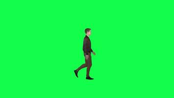 3d Mens in bruin overhemd en broek wandelen links hoek chroma sleutel video