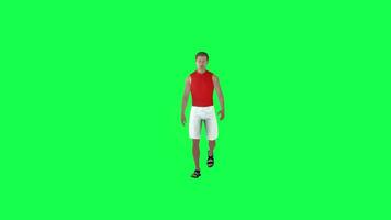 3d Jeune homme dans blanc short et Orange robe en marchant sur le plage de face angle video