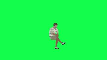 3d Hawaiian tourist man sitting talking front angle green screen video