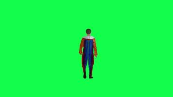 3d animated clown walking back angle chroma key green screen video